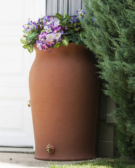 Terra Cotta 50-Gallon Plastic Urn Rain Barrel with Planter Top
