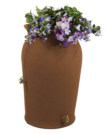 Terra Cotta 50-Gallon Plastic Urn Rain Barrel with Planter Top