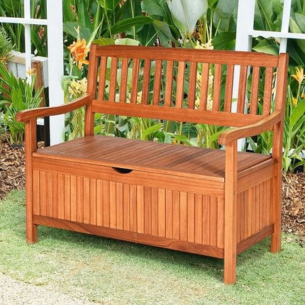 33 Gallon Wooden Storage Bench with Liner for Patio Garden Porch