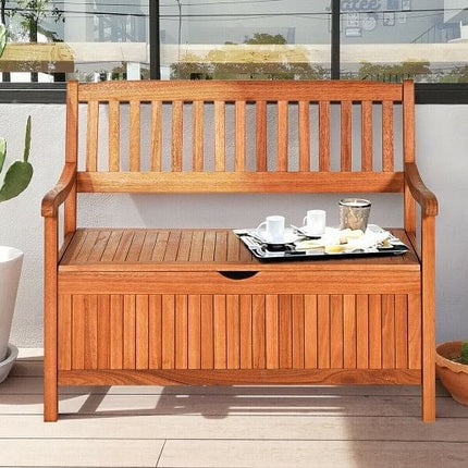 33 Gallon Wooden Storage Bench with Liner for Patio Garden Porch