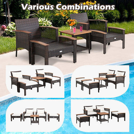 Deluxe Home: 5 Pieces Patio Rattan Furniture Set with Acacia Wood Table