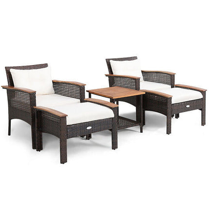 Deluxe Home: 5 Pieces Patio Rattan Furniture Set with Acacia Wood Table