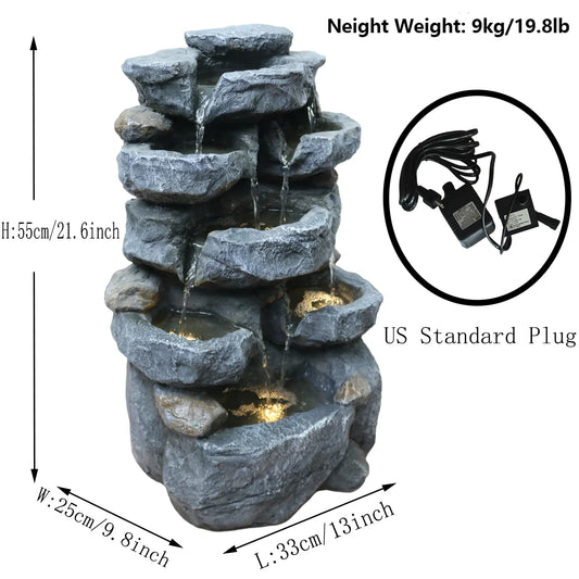 Cascading Serenity Fountain | 6-Tier Outdoor Water Fountain with LED Lights