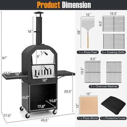Outdoor Pizza Oven with Protective Cover and Grill Racks and Built-in Thermometer