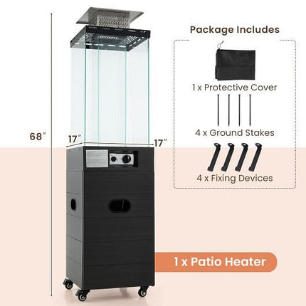 40000 BTU Patio Heater Outdoor Propane Gas Heater with Cover and Wheels-Black