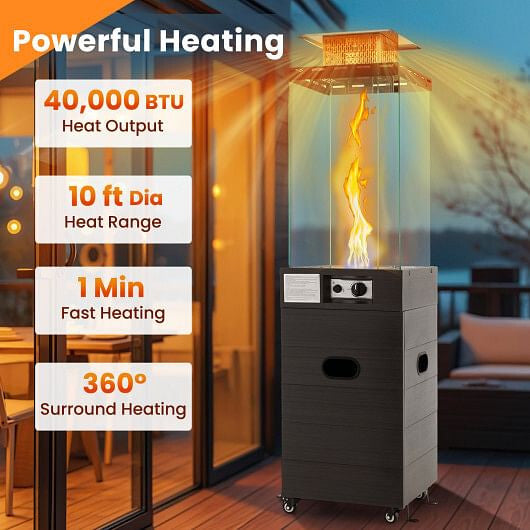 40000 BTU Patio Heater Outdoor Propane Gas Heater with Cover and Wheels-Black