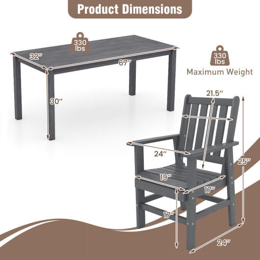 7 Pieces Patio Dining Set Outdoor HDPE Weather Resistant Table and Chairs Set-Black