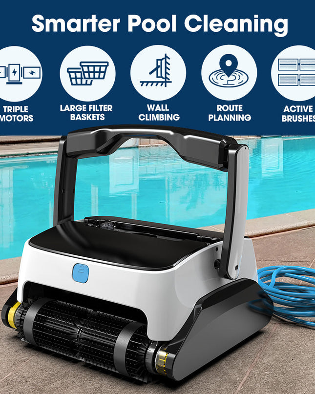 NNEMB Grampus 800 Robotic Pool Cleaner, Automatic Vacuum with Quick Clean, Wall Climbing Capability, Powerful Triple Motors, Large Filter Baskets, Ideal for Large In-Ground Pools