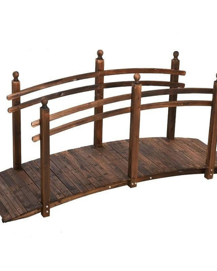 7.5 Ft Wooden Garden Bridge with Hand Rails in Carbonized Wood Finish