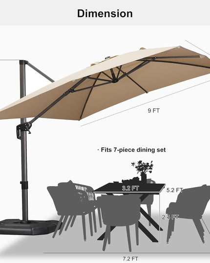 9' X 11.5' Patio Umbrella Outdoor Cantilever Rectangle Umbrella Aluminum Offset Umbrella with 360-Degree Rotation for Garden Deck Pool Patio, Beige