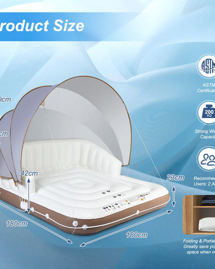 NNECW Inflatable Pool Floating Lounge Chair with 2 Cup Holders Retractable Canopy