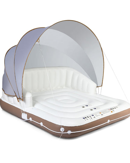 NNECW Inflatable Pool Floating Lounge Chair with 2 Cup Holders Retractable Canopy