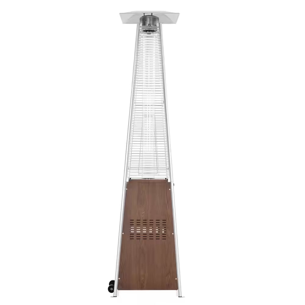 48,000 BTU Stainless Steel Wood-Grain Finish Pyramid Propane Gas Patio Heater with Wheels