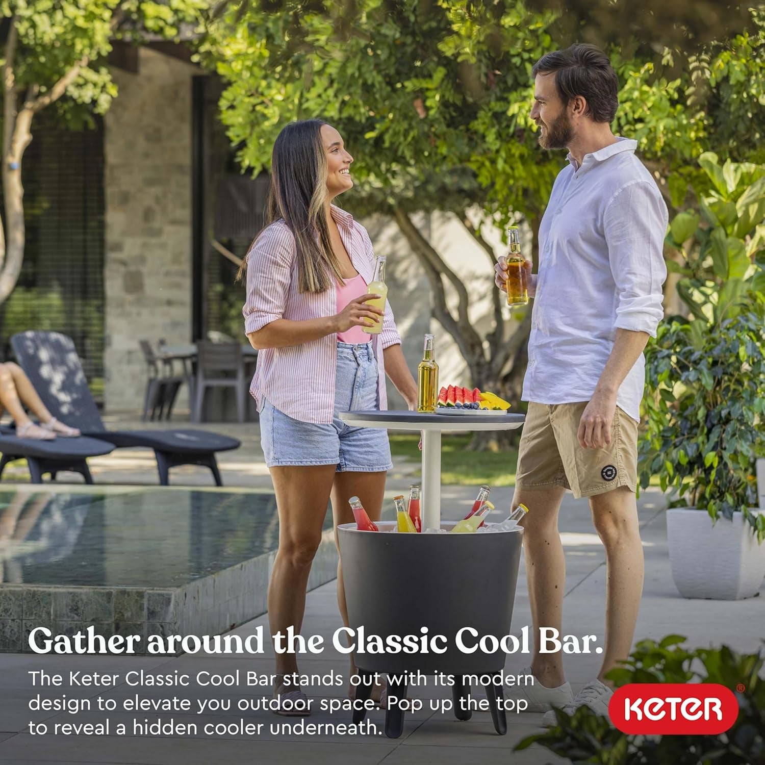 Chill in Style: Dark Grey Outdoor Patio Furniture with 7.5 Gallon Beer & Wine Cooler - Perfect for Parties and Relaxation!