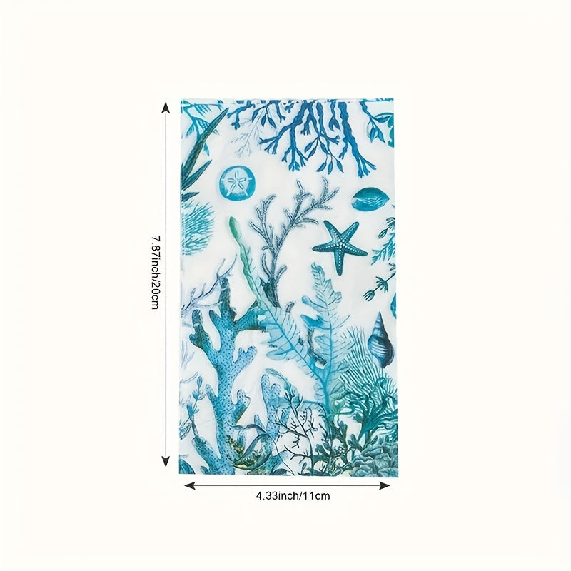20pcs Blue Starfish & Coral Guest Napkins - Tropical Ocean Beach Theme Paper Towels for Weddings, Birthdays, Pool Parties & More