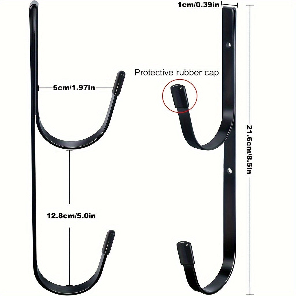 2-Pack Heavy-Duty Metal Pool Pole Hangers, Wall Mounted Hooks for Swimming Pool Tools, Rakes, Skimmers, Nets & Garden Equipment Organizer with Protective Rubber Caps