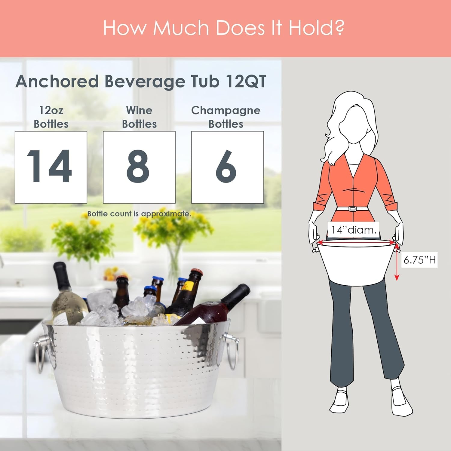 Elevate Your Entertaining Game with Our Premium Double-Walled Hammered Stainless Steel Beverage Tub - Keep Drinks Ice Cold for Hours with 12 Quarts of Refreshment!