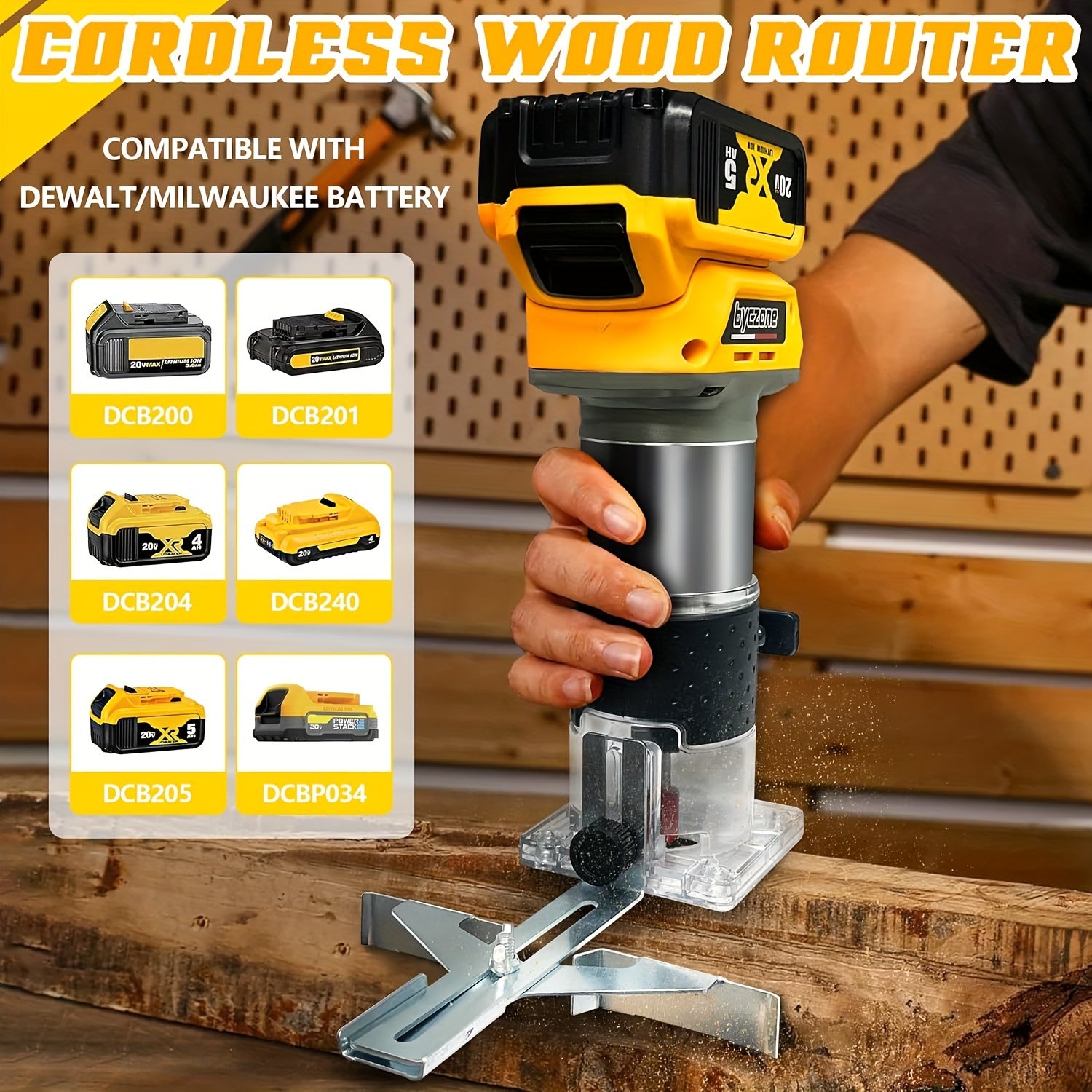 12 PCS 1/4" Router Bits 800W Cordless Wood Router - Routers with 30000RPM Brushless Motor, 6 Speeds, Edge Guide, Roller Guide, Compatible with Dewalt 20V Battery (Machine Only)