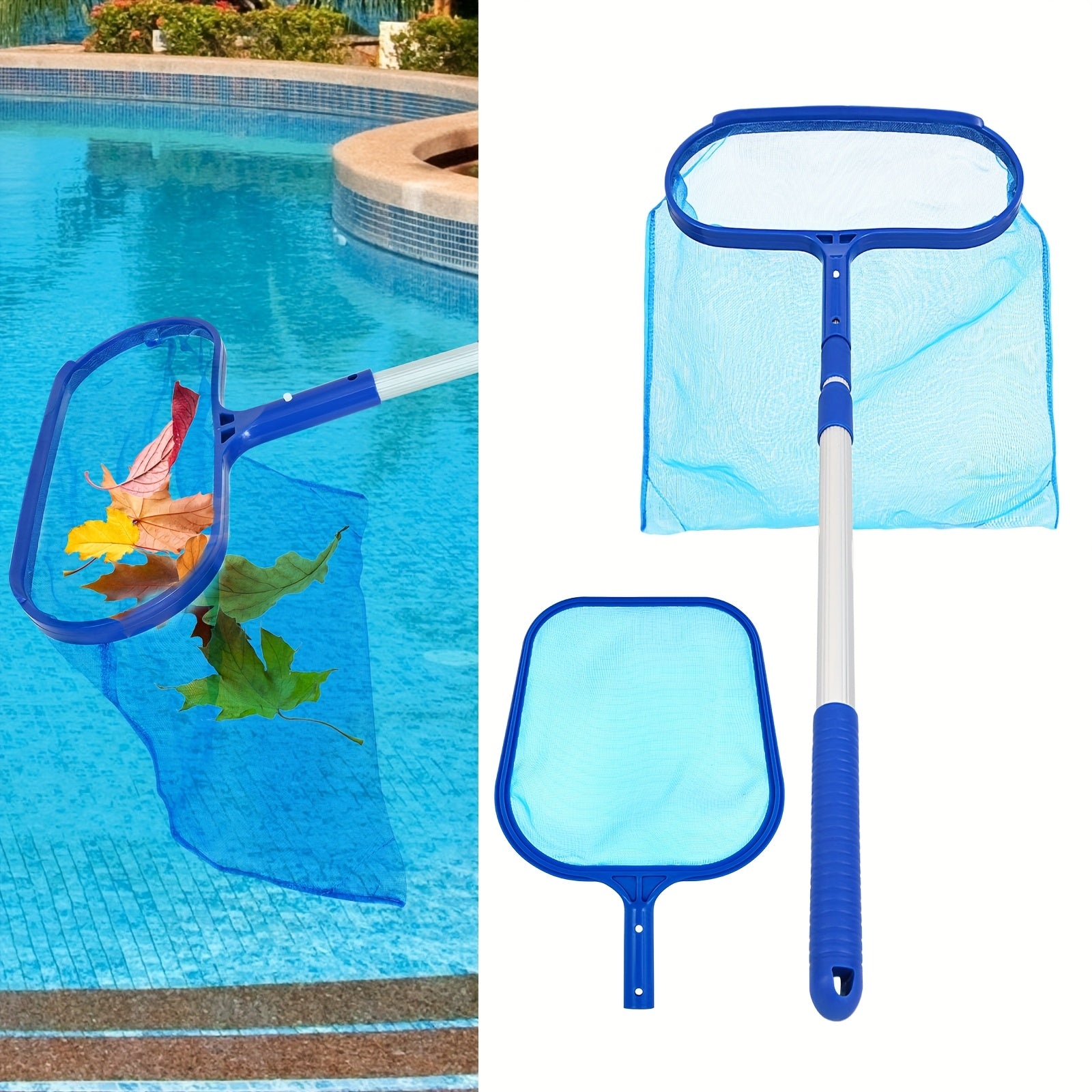 Pool Skimmer Pool Net Set, Pool Cleaning Tools Flat And Deep Skimmer Net Set, with 17"-40" Telescopic Pole, 1pc/2pcs Skimmer Nets with Aluminum Telescopic Pole, Pool Skimmer for Swimming Pool, Fish Tank, Ponds, River, Fountai