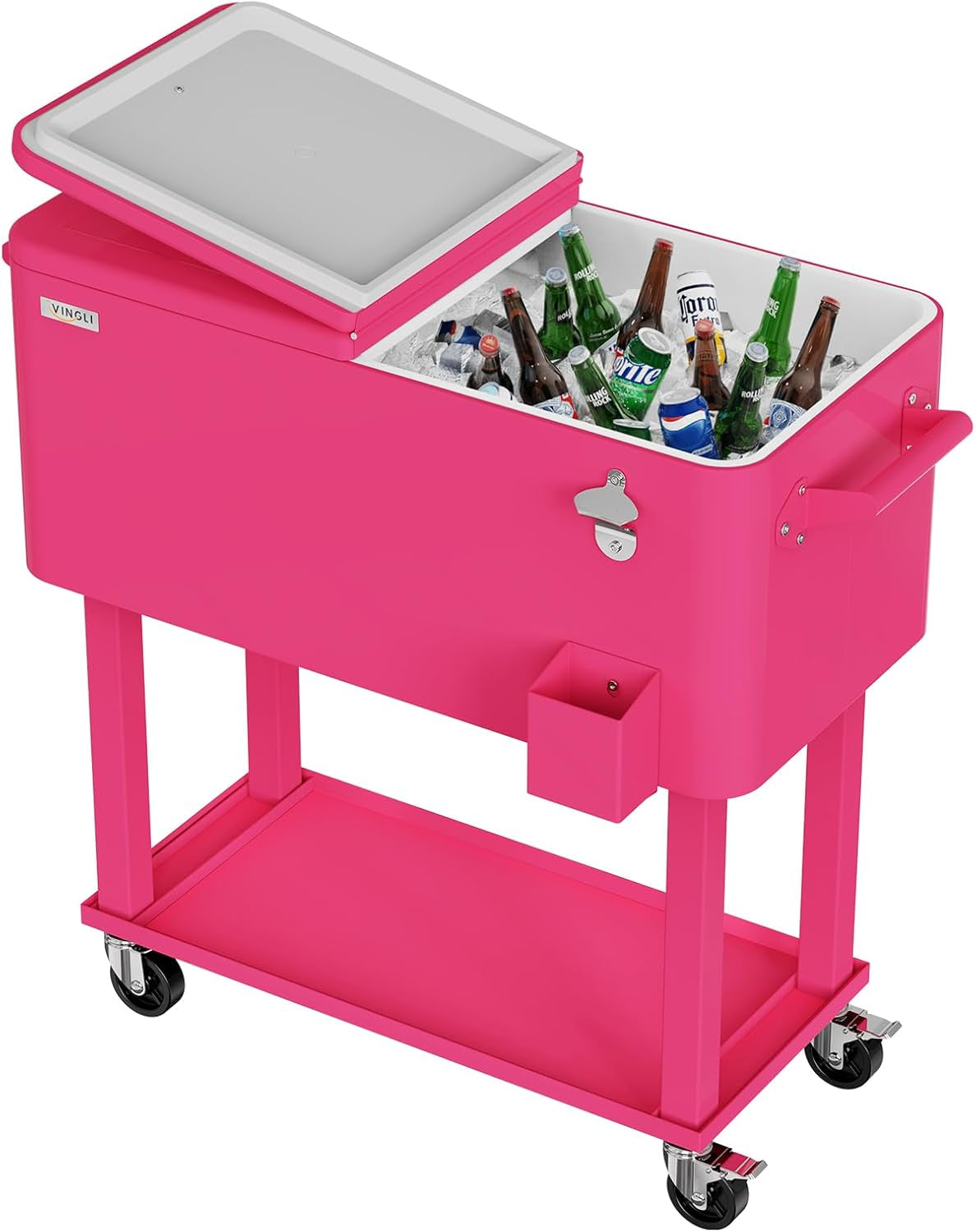 Beat the Heat with Our 80 Quart Rolling Ice Chest! Ideal for Patio Parties, Poolside Gatherings, and Outdoor Fun - Complete with Convenient Shelf & Built-in Bottle Opener!