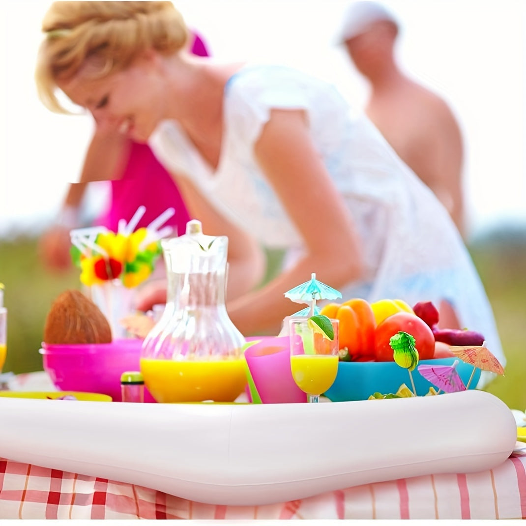 1pc Premium Ice-Chilled Inflatable Buffet Tray - Multi-Compartment Food & Drink Organizer for Indoor/Outdoor BBQ, Picnic, Pool Parties - With Convenient Drain System