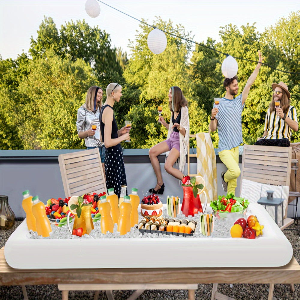 1pc Premium Ice-Chilled Inflatable Buffet Tray - Multi-Compartment Food & Drink Organizer for Indoor/Outdoor BBQ, Picnic, Pool Parties - With Convenient Drain System