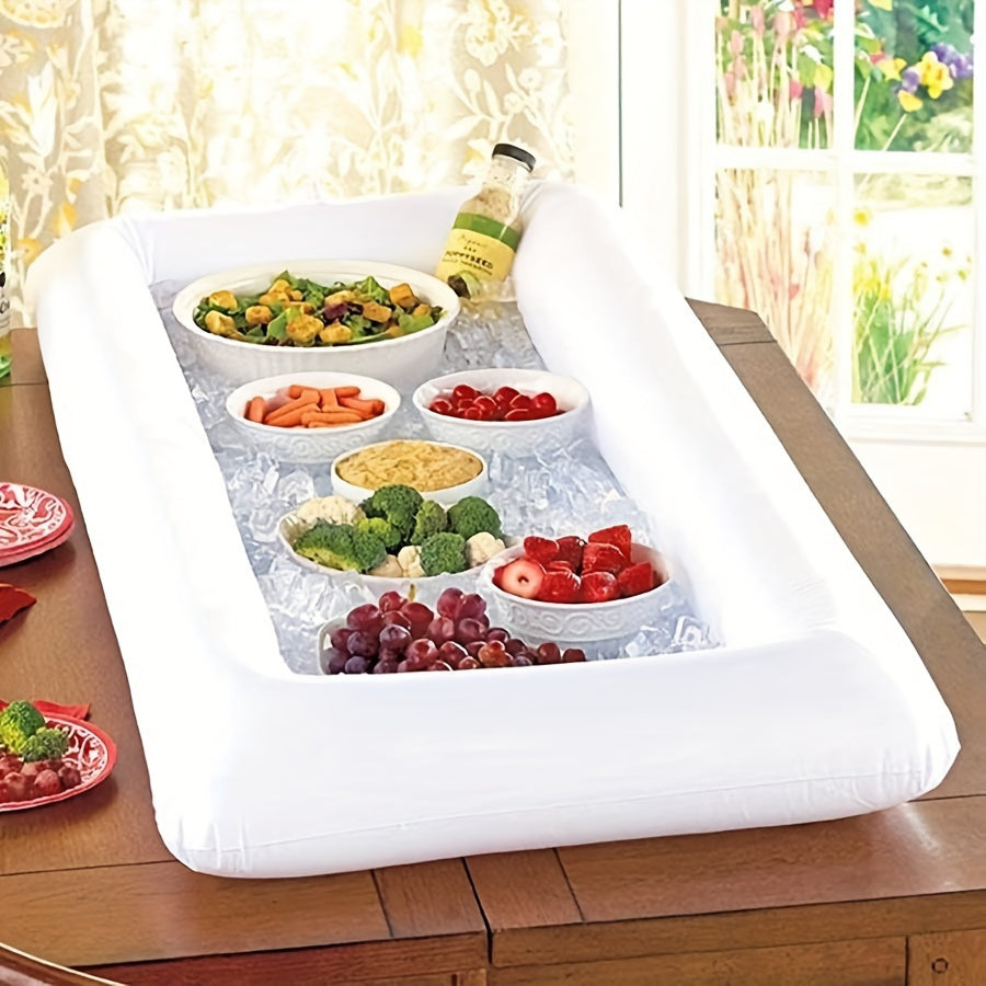 1pc Premium Ice-Chilled Inflatable Buffet Tray - Multi-Compartment Food & Drink Organizer for Indoor/Outdoor BBQ, Picnic, Pool Parties - With Convenient Drain System