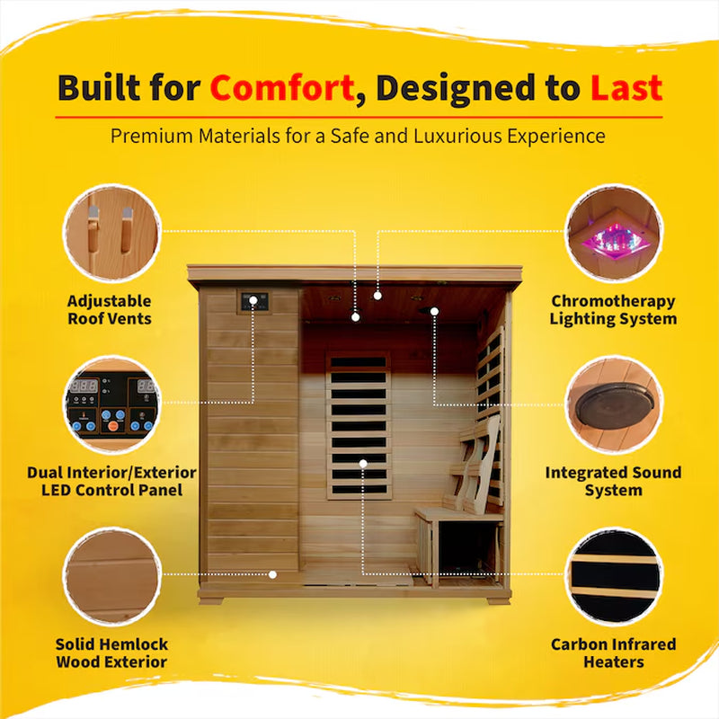 75-In H X 46-In W X 72-In D Hemlock Fir Wood Infrared Sauna