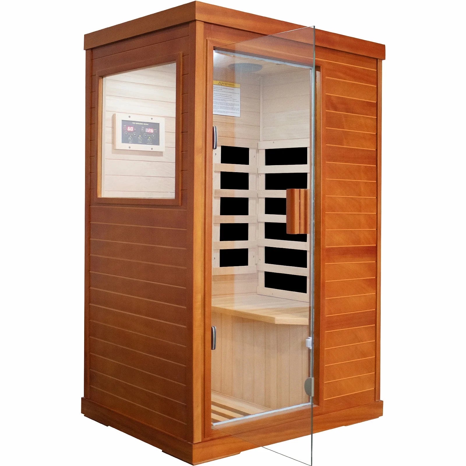Saunas Home Sauna Indoor African Okoume Sauna 1 Person, Low EMF Far Infrared Sauna for Home, Indoor Dry Sauna Temp 68℉-140℉, 5 Low EMF Boards, Bluetooth Speaker