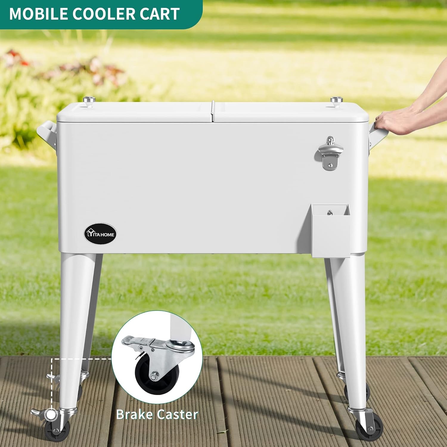 Elevate Your Summer Gatherings with the 80 Quart Rolling Patio Cooler Cart – The Ultimate Companion for Pool Parties and BBQs!