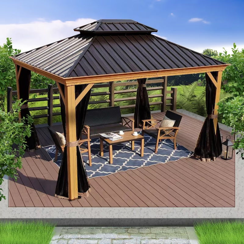 12-Ft X 16 Gazebo Brown Gazebo with Hardtop Roof (Screen Included)