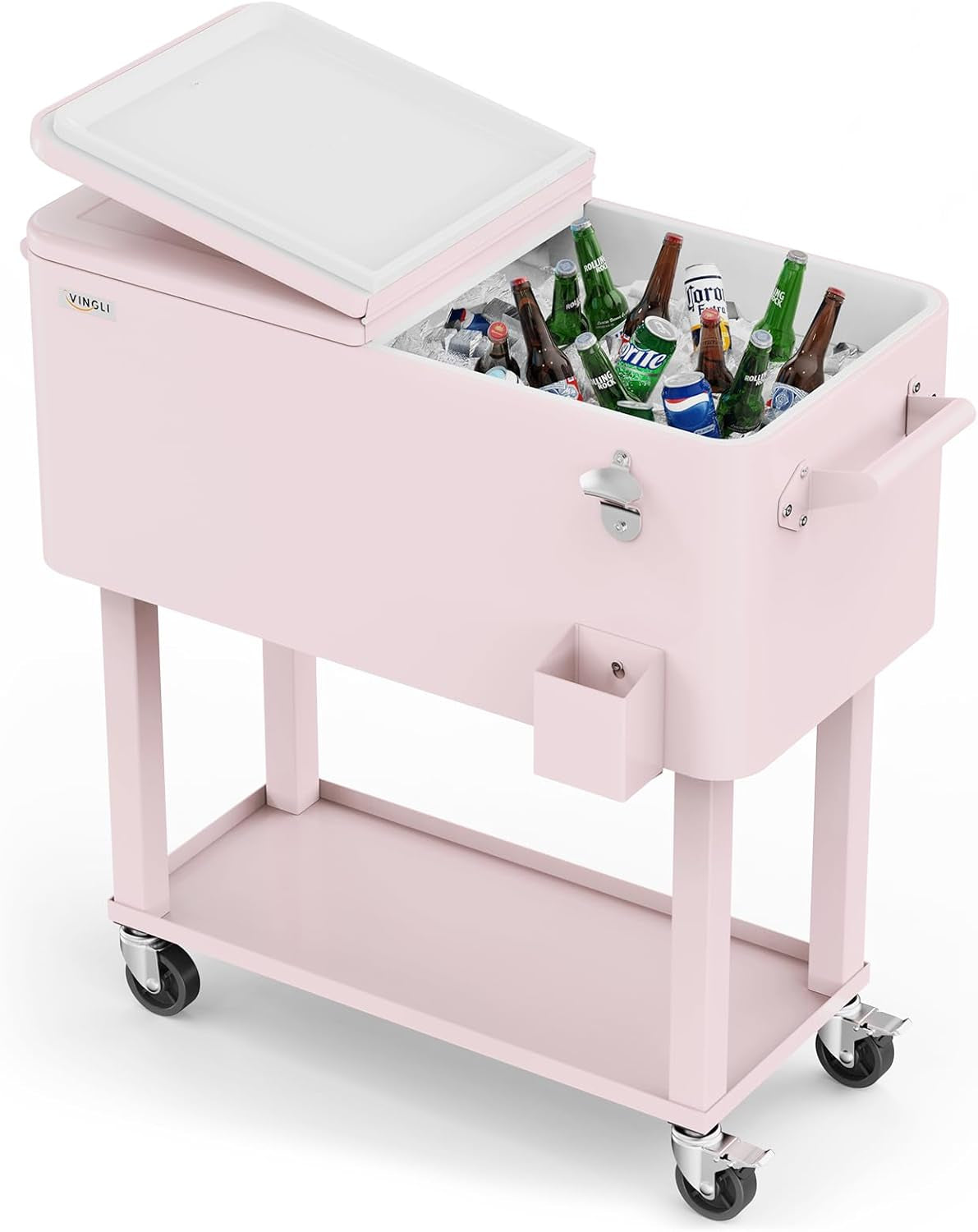 Beat the Heat with Our 80 Quart Rolling Ice Chest! Ideal for Patio Parties, Poolside Gatherings, and Outdoor Fun - Complete with Convenient Shelf & Built-in Bottle Opener!