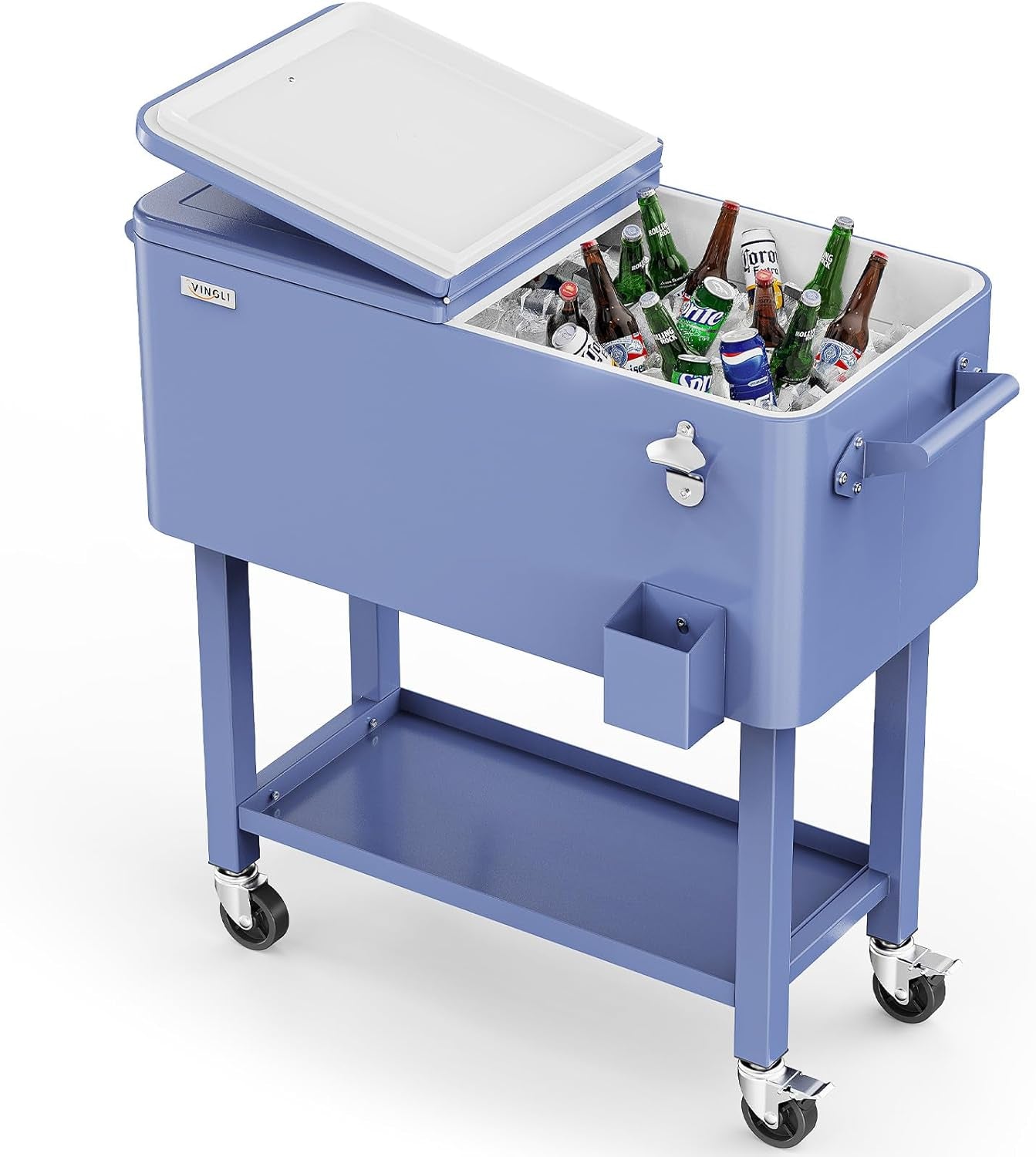 Beat the Heat with Our 80 Quart Rolling Ice Chest! Ideal for Patio Parties, Poolside Gatherings, and Outdoor Fun - Complete with Convenient Shelf & Built-in Bottle Opener!