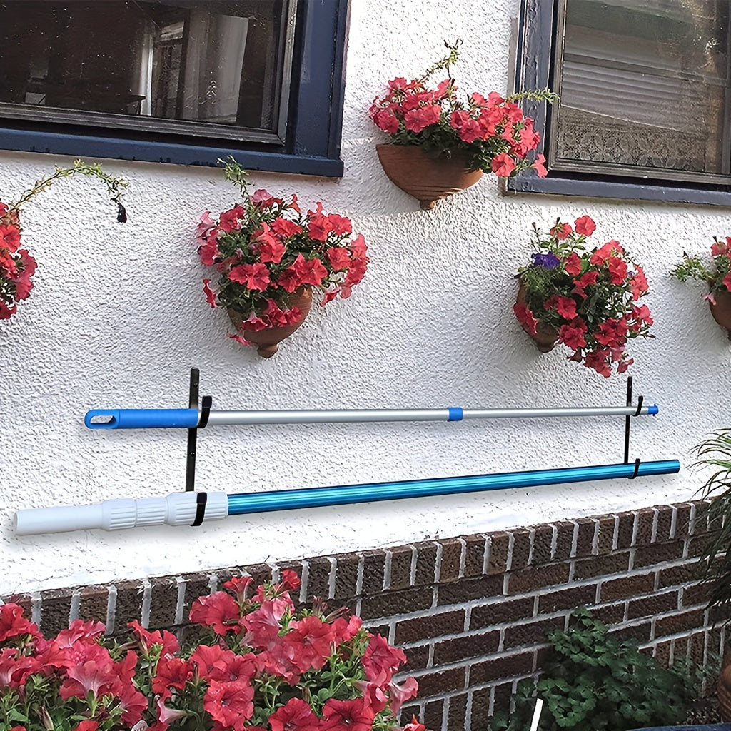 2-Pack Heavy-Duty Metal Pool Pole Hangers, Wall Mounted Hooks for Swimming Pool Tools, Rakes, Skimmers, Nets & Garden Equipment Organizer with Protective Rubber Caps