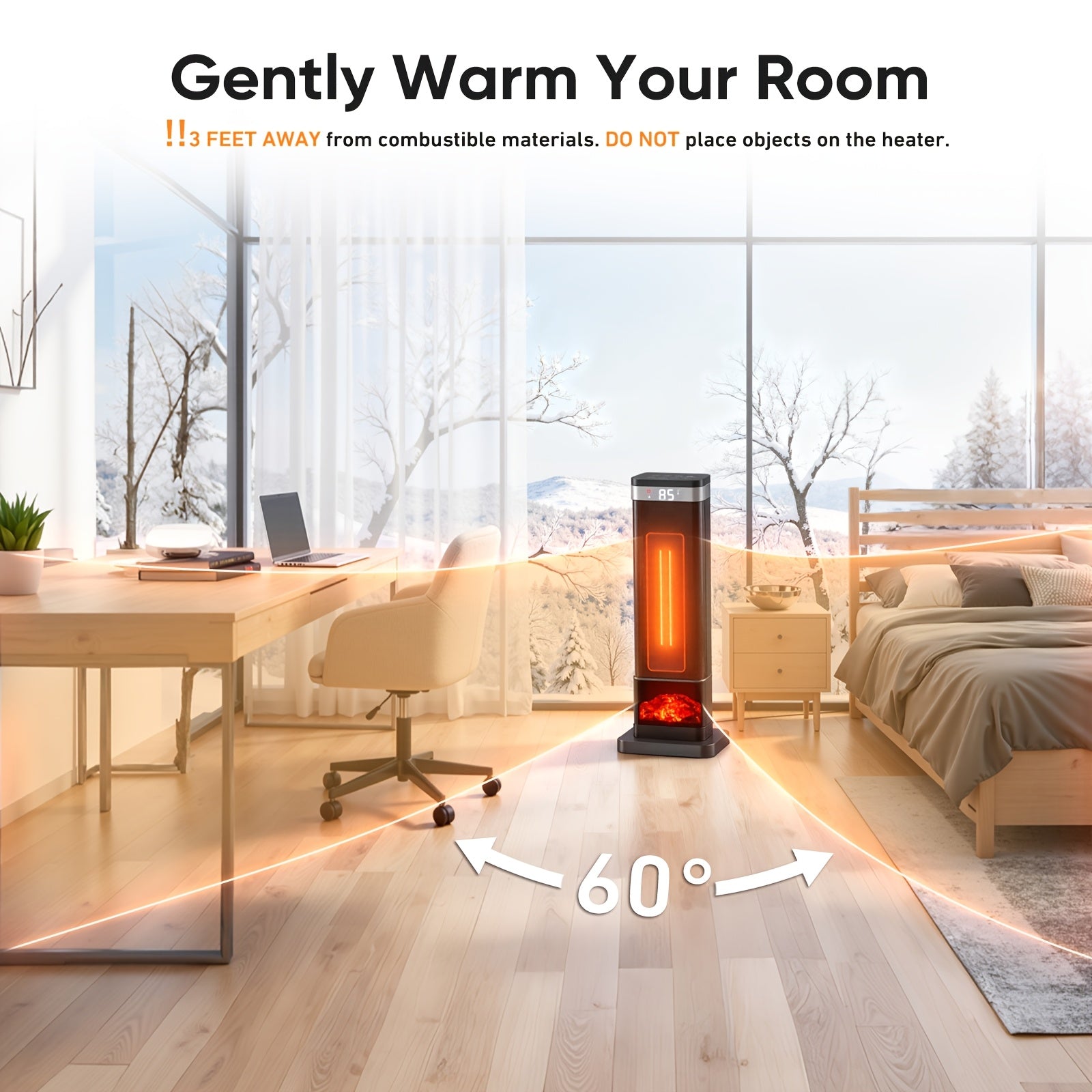 1500W Portable Electric Space Heater with Remote & Smart Thermostat, 24" Fast, Overheat/Tip-Over Protection, 4 Modes (HI//ECO/AUTO), 12H Timer, Infrared for Large Rooms, Bedrooms, Offices - -Efficient Vertical Heater
