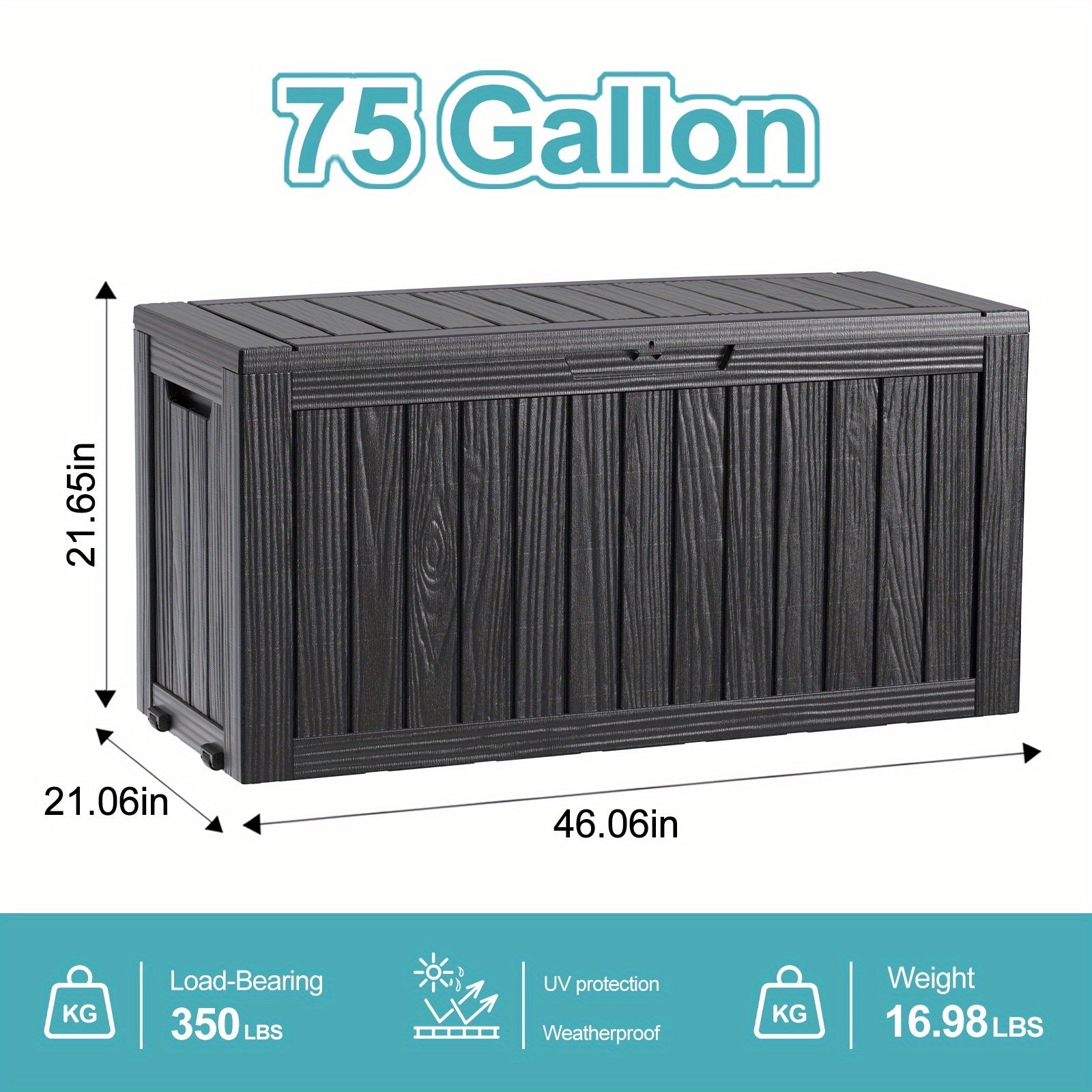 75Gallon Deck Box Outdoor Storage Box, Weatherproof And UV Resistant, Resin Package Delivery And Storage Box With Lockable Lid For Patio Furniture Cushions, Pool Accessories, Garden Tools, Valentines Decorations For Valentine