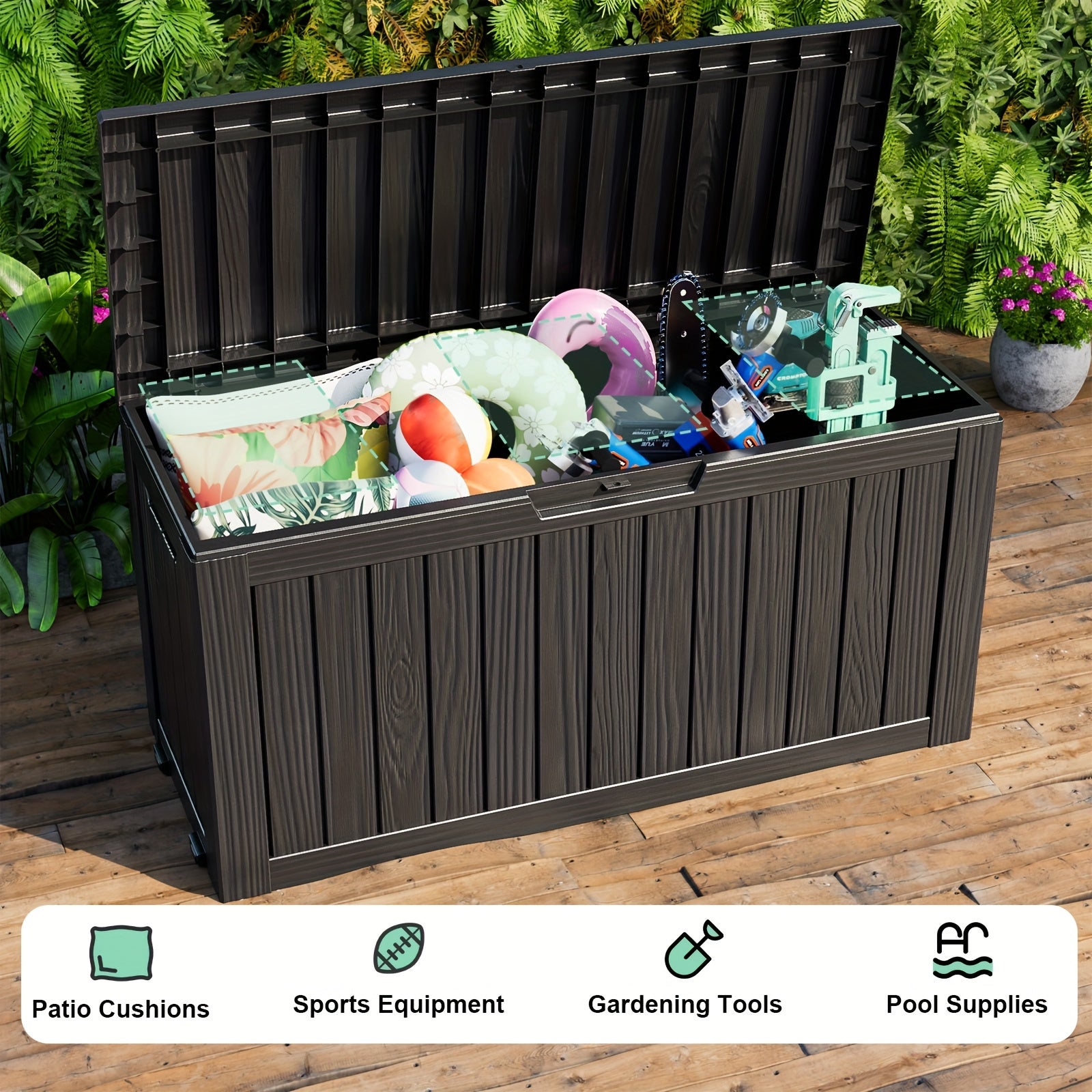 80 Gallon Large Resin Deck Box, Outdoor Lockable Storage Box with Divider for Patio Cushions Storage Furniture, Pool Supplies, Garden Tools, Weatherproof and UV Resistant, Box,Cabinet,Rack for Outdoor Storage
