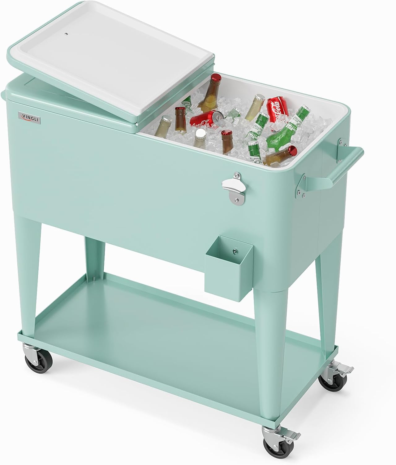 Beat the Heat with Our 80 Quart Rolling Ice Chest! Ideal for Patio Parties, Poolside Gatherings, and Outdoor Fun - Complete with Convenient Shelf & Built-in Bottle Opener!