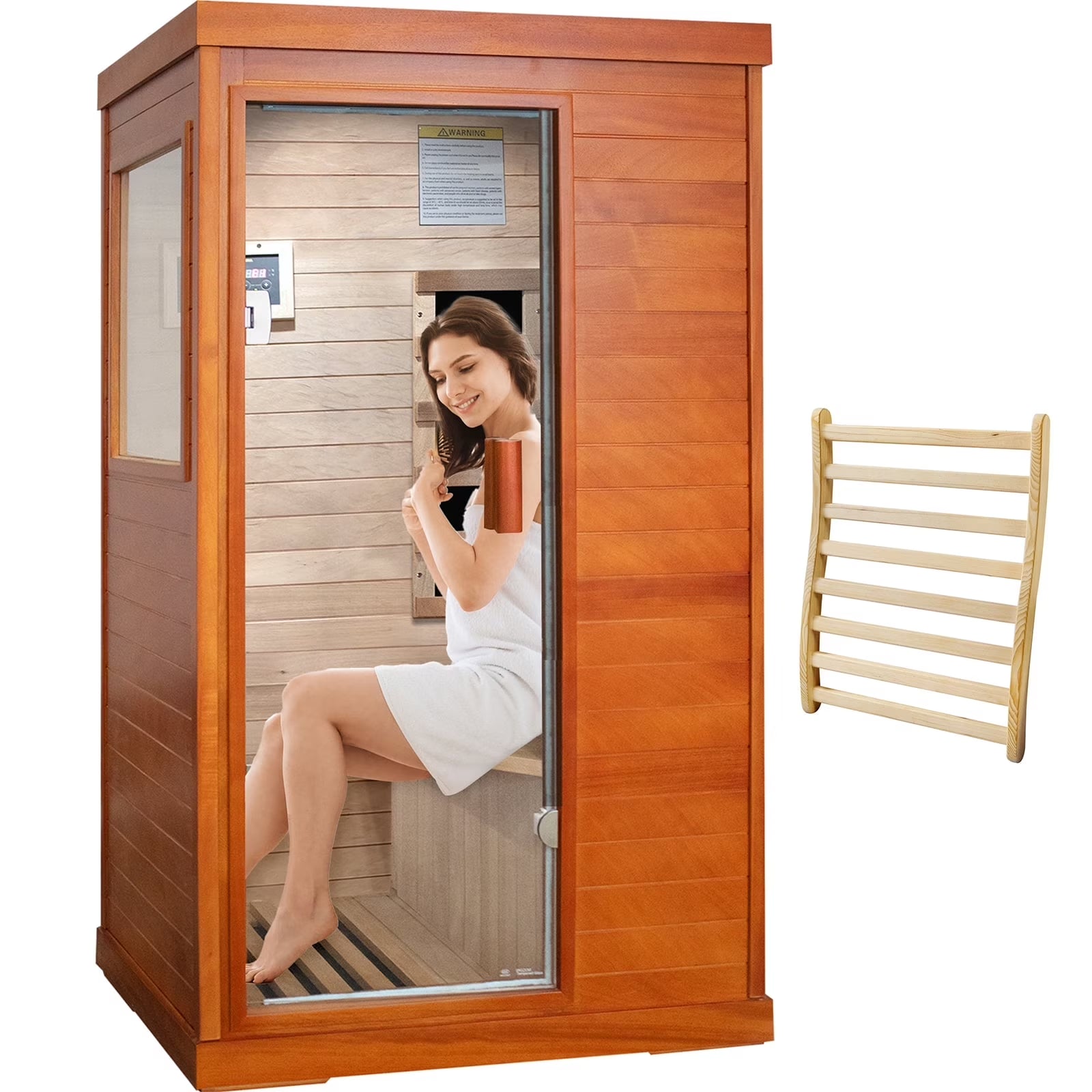 Saunas Home Sauna Indoor African Okoume Sauna 1 Person, Low EMF Far Infrared Sauna for Home, Indoor Dry Sauna Temp 68℉-140℉, 5 Low EMF Boards, Bluetooth Speaker