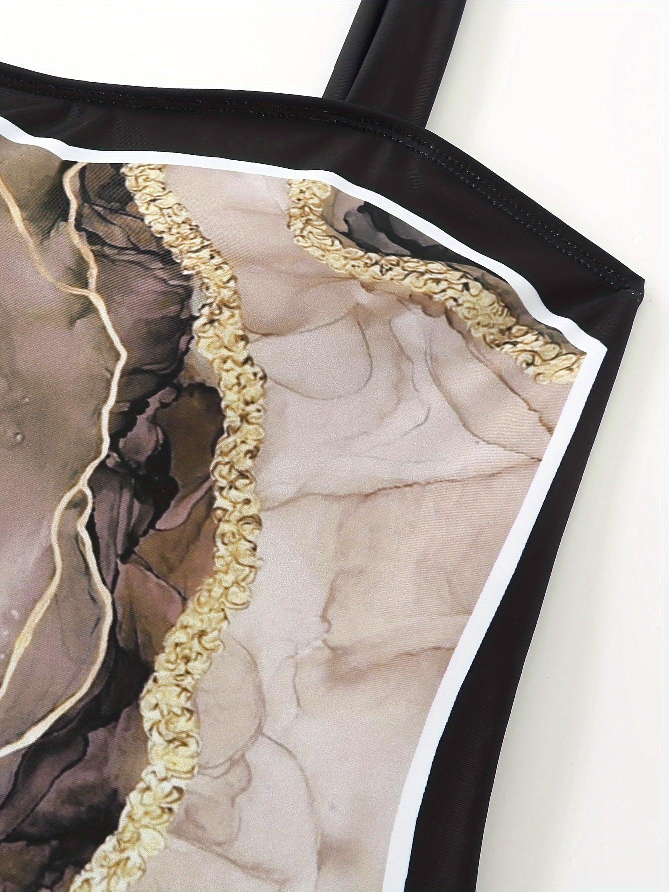 Women'S Off-Shoulder Marble Swimsuit with Sheer Strapless Swimwear - Brown and Golden Accents, High-Stretch Fabric, Perfect for Beach and Pool, Pool Swimsuit|Sleek Two-Piece Set|Subtle Embellishment