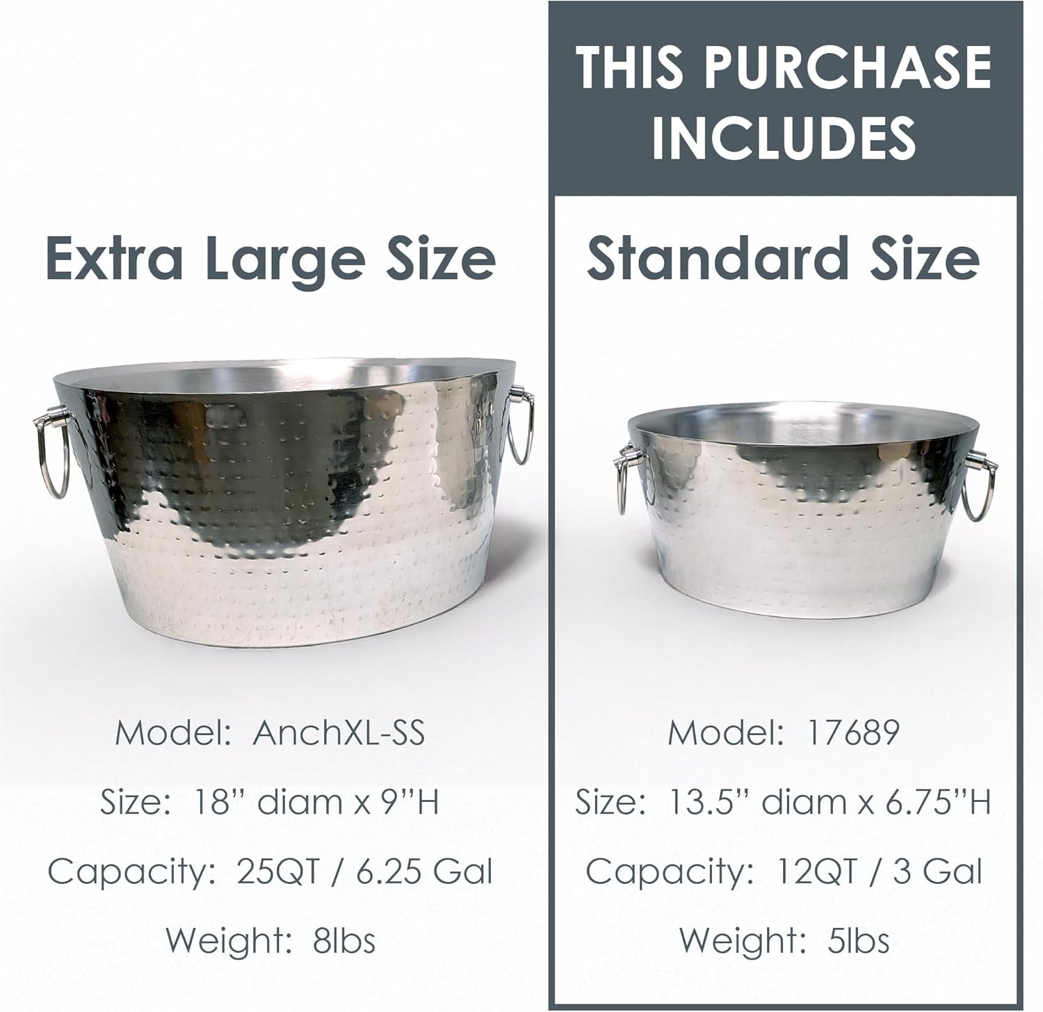 Elevate Your Entertaining Game with Our Premium Double-Walled Hammered Stainless Steel Beverage Tub - Keep Drinks Ice Cold for Hours with 12 Quarts of Refreshment!