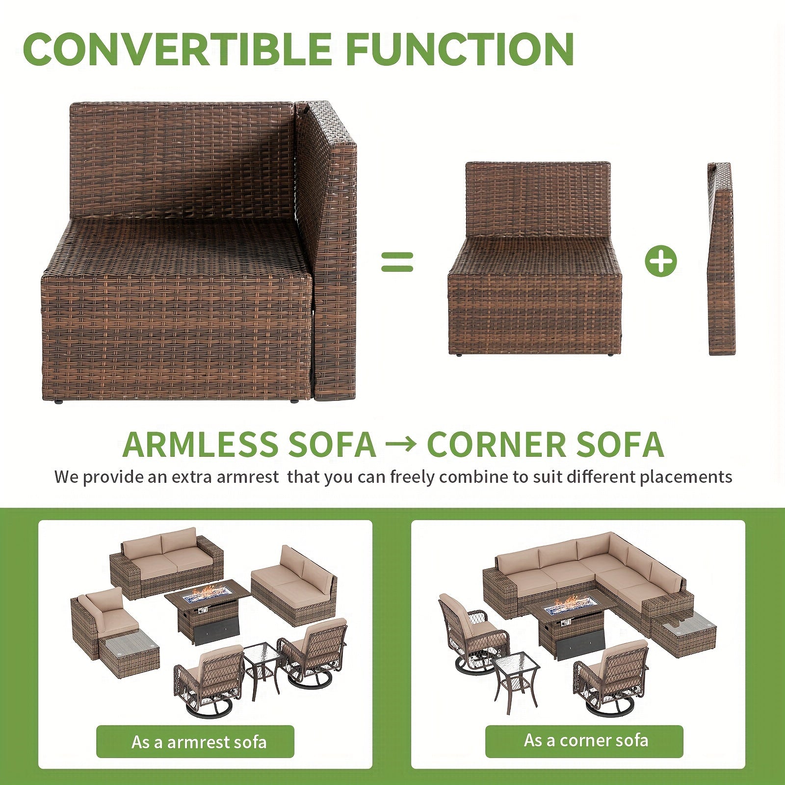 10 piece 10-Piece Patio Conversation Set with Rocking Chair, Wicker Rattan Firepit Table and Chairs