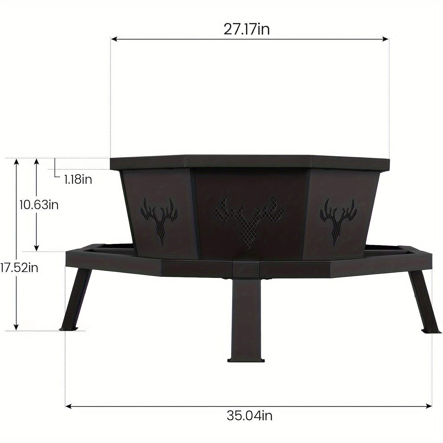 35" Octagonal Wood-Burning Fire Pit - Premium Durable Outdoor Backyard Patio Heater With Poker, Sleek Black Finish, Safe For Camping