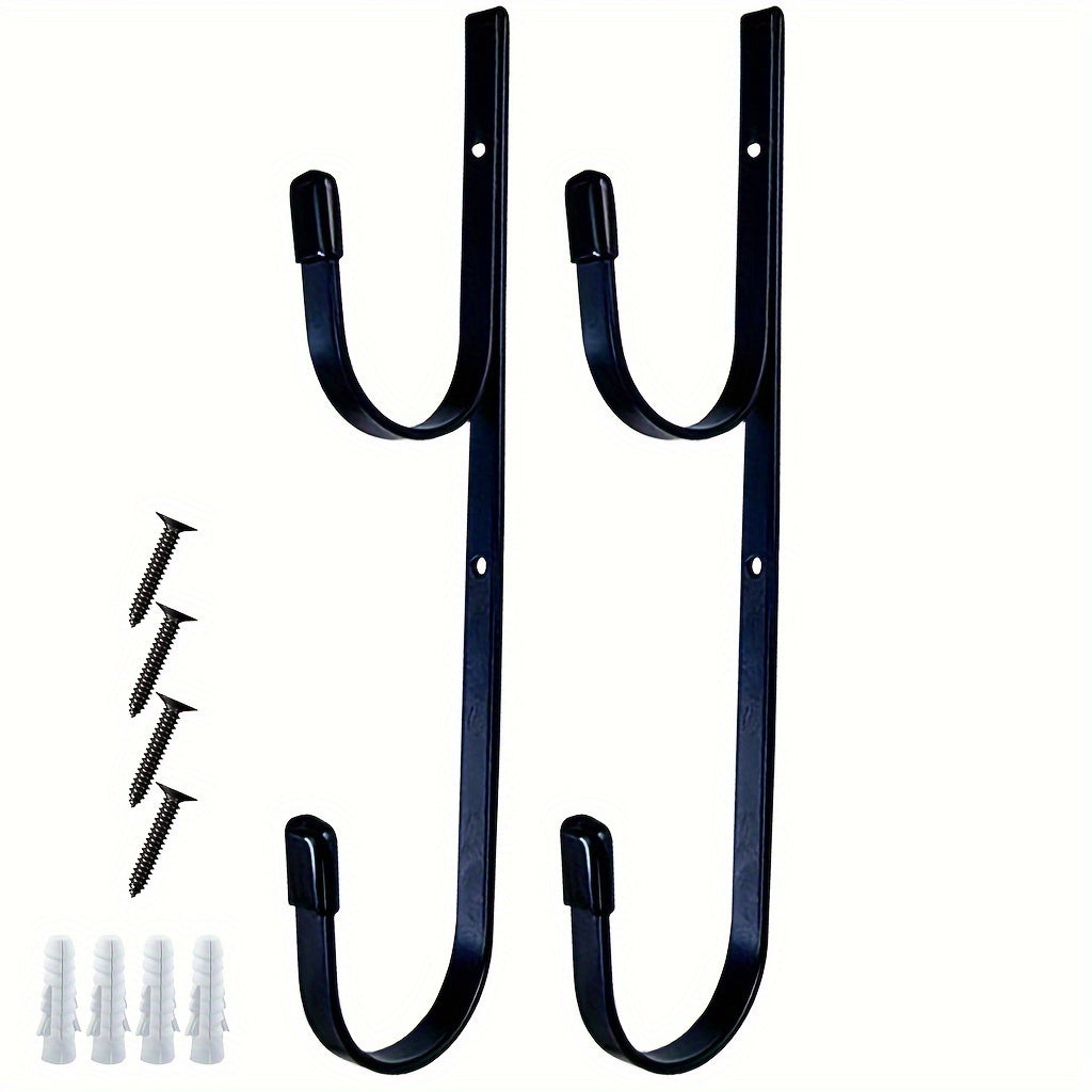 2-Pack Heavy-Duty Metal Pool Pole Hangers, Wall Mounted Hooks for Swimming Pool Tools, Rakes, Skimmers, Nets & Garden Equipment Organizer with Protective Rubber Caps