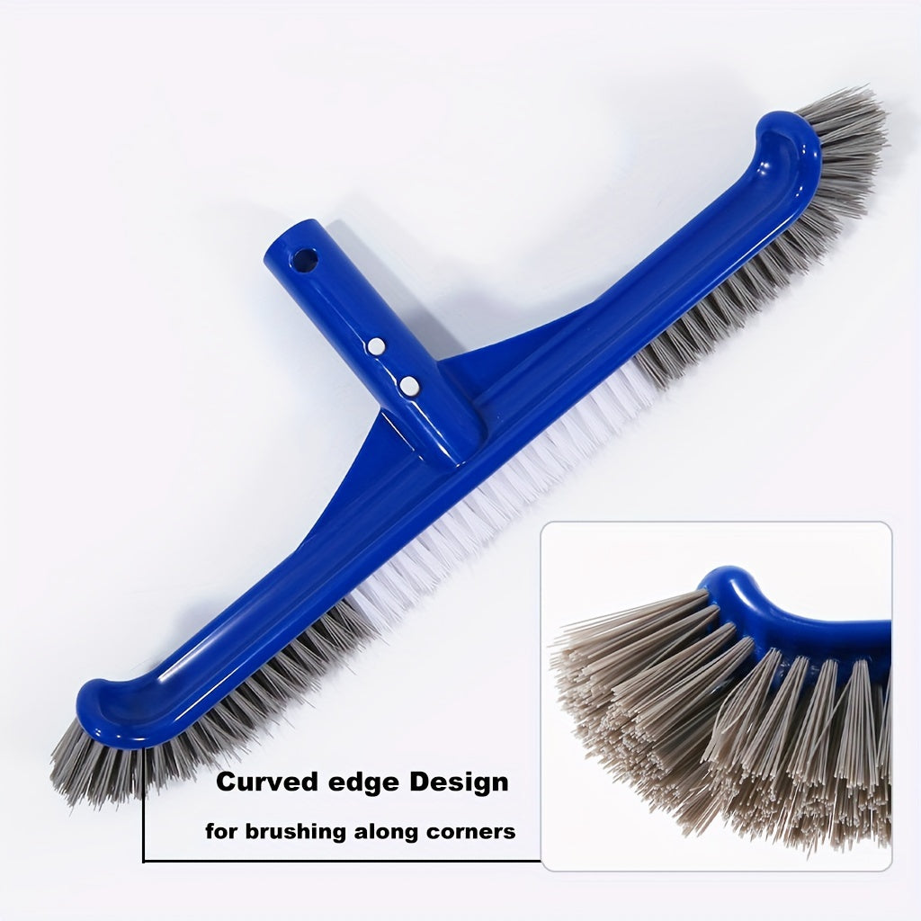 1pc, 17 Inch Pool Brush, Nylon Bristles Curved Edge Pool Brush Head With EZ Clip For Pool Wall Floor Step Corner, Tile Brush, Cleaning Brush For Swimming Pool, Spa, Bathroom