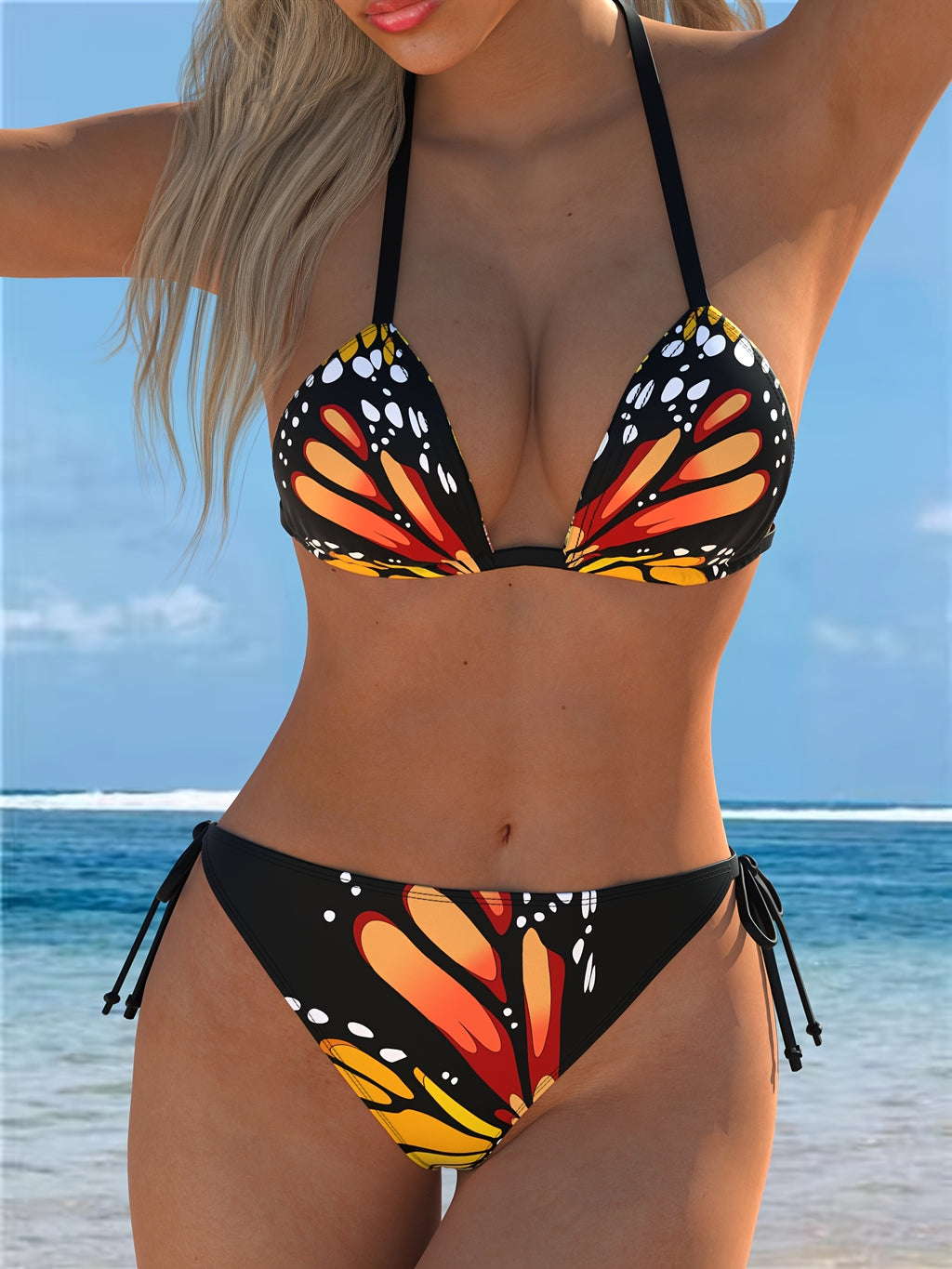 [Sexy Butterfly Bikini] Sexy Butterfly Print Bikini Set for Women | V-Neck Design, High-Stretch Fabric - Perfect for Beach and Pool