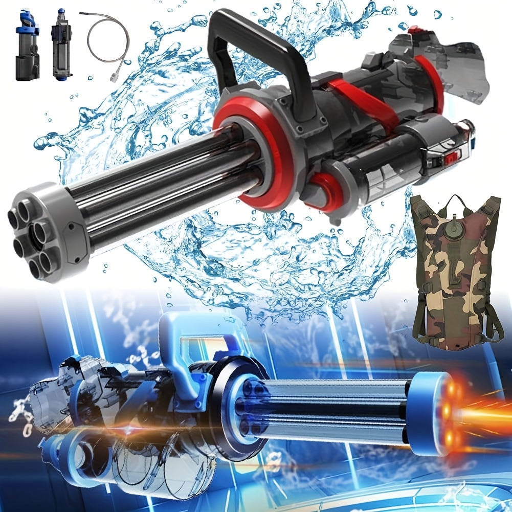 Gatling Electric Water Gun For Adults Kids Ages 8+, Most Powerful Automatic Squirt Gun, High Powered 28-32 FT Long Range Auto Water Blaster, LED Light Outdoor Pool Swimming Toy Game