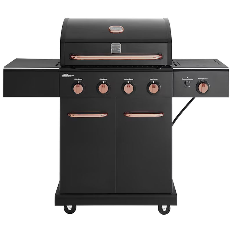 Black with Chrome Accents 4 -Burner Liquid Propane Gas Grill 1 -Side Burner