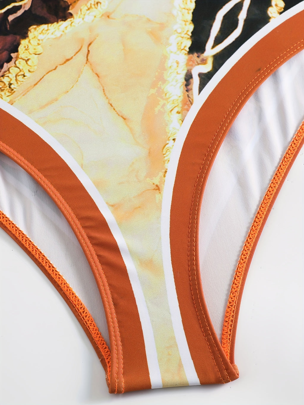 Women'S Off-Shoulder Marble Swimsuit with Sheer Strapless Swimwear - Brown and Golden Accents, High-Stretch Fabric, Perfect for Beach and Pool, Pool Swimsuit|Sleek Two-Piece Set|Subtle Embellishment