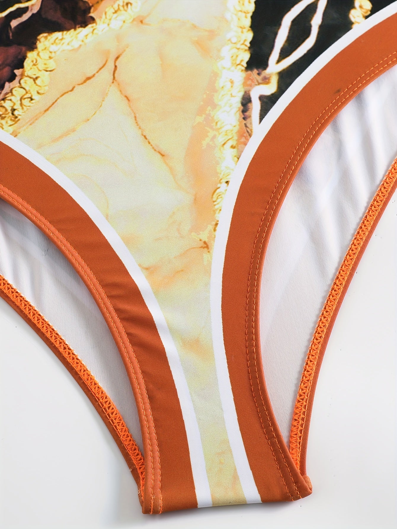 Women'S Off-Shoulder Marble Swimsuit with Sheer Strapless Swimwear - Brown and Golden Accents, High-Stretch Fabric, Perfect for Beach and Pool, Pool Swimsuit|Sleek Two-Piece Set|Subtle Embellishment